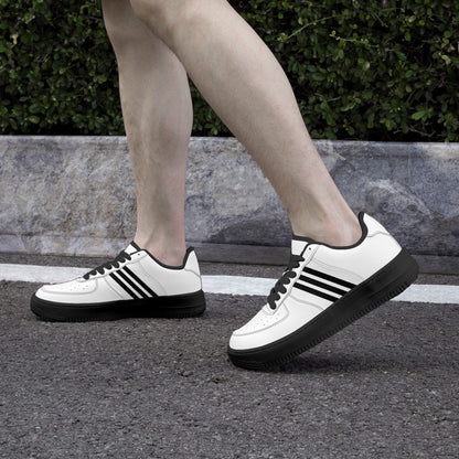 Low-Top Leather Sports Sneakers - Black Sole